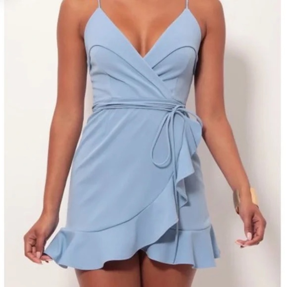 Lucy In the Sky Ruffle Dress in Pastel Blue
